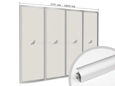 Комплекты анодированного профиля компл. профиля-купе с-образный рамир на 4 двери (ширина шкафа 2751-3600 мм), серебро
